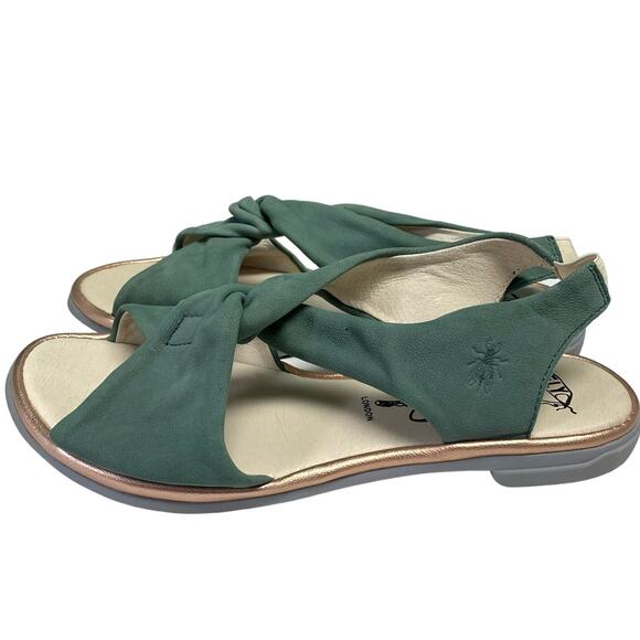 FLY London Women's Green Leather Cross Fabric Slip-On Sandals EU Size 40 - Picture 2 of 8